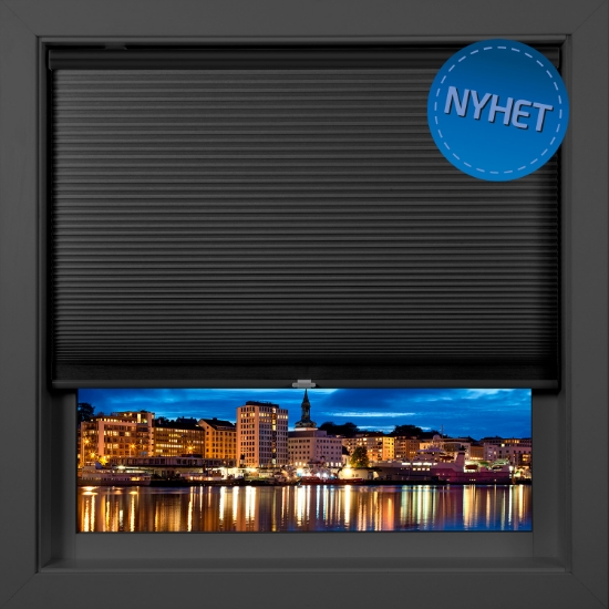 TRÅDLØS PLISSEGARDIN DOBBEL LYSTETT SORT